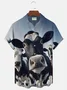 Royaura Holiday Casual Fun Cartoon Cow Men's Hawaiian Shirts Stretch Plus Size Aloha Camp Pocket Shirts