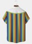 Royaura Contrast Stripe Print Beach Men's Hawaiian Oversized Shirt with Pockets