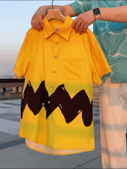 Royaura 60's Retro Cartoon Men's Hawaiian Shirt Art Stripe Oversized Stretch Shirts