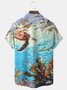 Royaura Nautical Turtle Print Beach Men's Hawaiian Oversized Pocket Shirt