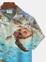 Royaura Nautical Turtle Print Beach Men's Hawaiian Oversized Pocket Shirt