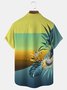 Royaura Flamingo Gradient Print Beach Men's Hawaiian Oversized Shirt with Pockets