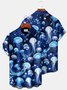 Royaura Beach Vacation Dark Blue Men's Hawaiian Shirts Ocean Art Jellyfish Plus Size Aloha Camp Pocket Shirts