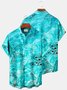 Royaura Beach Vacation Light Green Men's Hawaiian Shirts Pool Water Ripple Starfish Art Large Size Aloha Camp Pocket Shirts