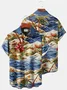 Royaura Beach Vacation Blue Men's Hawaiian Shirts Island Music Coconut Tree Guitar Cartoon Ocean Wave Art Plus Size Aloha Camp Pocket Shirts