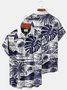 Royaura Beach Vacation Men's White Hawaiian Shirts Coconut Tree Island Art Stretch Plus Size Aloha Camp Pocket Shirts