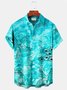 Royaura Beach Vacation Light Green Men's Hawaiian Shirts Pool Water Ripple Starfish Art Large Size Aloha Camp Pocket Shirts