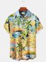 Royaura Beach Vacation Orange Men's Hawaiian Shirts Coconut Tree Cartoon Stretch Oversized Aloha Camp Pocket Shirts