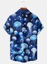 Royaura Beach Vacation Dark Blue Men's Hawaiian Shirts Ocean Art Jellyfish Plus Size Aloha Camp Pocket Shirts