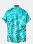 Royaura Beach Vacation Light Green Men's Hawaiian Shirts Pool Water Ripple Starfish Art Large Size Aloha Camp Pocket Shirts
