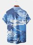 Royaura Beach Vacation Men's Blue Hawaiian Shirts Coconut Tree Stretch Plus Size Aloha Camp Pocket Shirts