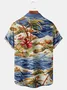 Royaura Beach Vacation Blue Men's Hawaiian Shirts Island Music Coconut Tree Guitar Cartoon Ocean Wave Art Plus Size Aloha Camp Pocket Shirts