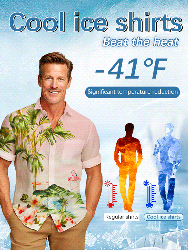 Royaura Ethnic Print Cool Ice Shirts Sweat-wicking Beach Men's Hawaiian Oversized Pocket Shirt