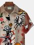 Royaura Halloween Skull Pumpkin Printed Men's Button Down Pocket Short Sleeve Shirt