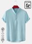 Royaura Natural Fiber Plain Standing Collar Men's Casual Breathable Button Hawaii Shirt