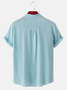 Royaura Natural Fiber Plain Standing Collar Men's Casual Breathable Button Hawaii Shirt