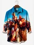 Royaura Vintage Rooster Gradient Men's Button Pocket Long Sleeve Shirt