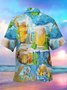 Royaura Beer Print Camp Collar Beach Men's Hawaiian Oversized Short Sleeve Shirt with Pockets