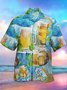 Royaura Beer Print Camp Collar Beach Men's Hawaiian Oversized Short Sleeve Shirt with Pockets