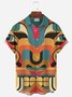 Royaura Hawaiian TIKI Color Block Print Men's Button Pocket Short Sleeve Shirt