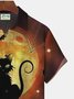Royaura Halloween Pumpkin Black Cat Cross Print  Men's Hawaiian Oversized Shirt with Pockets