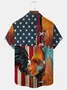 Royaura Vintage Flag Rooster Print Men's Button Pocket Short Sleeve Shirt