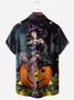 Royaura Vintage Halloween Pumpkin Witch Print Men's Button Pocket Shirt