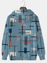 Royaura Vintage Geometric Print Drawstring Plus Size Men's Insulated Long Sleeve Hoodie