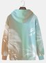 Royaura Hawaiian Floral Ombre Print Drawstring Plus Size Men's Insulated Long Sleeve Hoodie