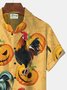 Royaura Rooster Halloween Pumpkin Print Beach Men's Hawaiian Oversized Short Sleeve Shirt with Pockets