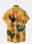 Royaura Rooster Halloween Pumpkin Print Beach Men's Hawaiian Oversized Short Sleeve Shirt with Pockets