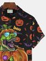 Royaura Halloween Dinosaur Pumpkin Print Beach Men's Hawaiian Oversized Short Sleeve Shirt with Pockets