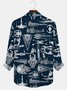 Royaura 50's Retro Aerospace Technology Men's Casual Long Sleeve Shirts Stretch Large Size Cartoon Print Button Camp Shirts