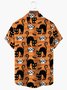 Royaura Halloween Black Cat Color Contrast Stripes Print  Men's Hawaiian Oversized Shirt with Pockets