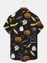 Royaura Halloween Dinosaur Print Beach Men's Hawaiian Oversized Short Sleeve Shirt with Pockets
