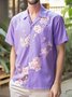 Royaura Hawaiian Floral Purple Print Men's Button Pocket Short Sleeve Shirt