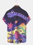 Royaura Dinosaur Cartoon Print Beach Men's Hawaiian Oversized Short Sleeve Shirt with Pockets