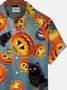 Royaura Halloween Pumpkin Cat Print Men's Button Pocket Short Sleeve Shirt
