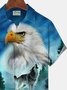 Royaura Hawaiian Eagle Wolf Print Men's Button Pocket Short Sleeve Shirt