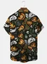 Royaura Halloween Pumpkin Skull Print Men's Button Pocket Short Sleeve Shirt