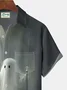 Royaura Halloween Ghost Print  Men's Hawaiian Oversized Shirt with Pockets