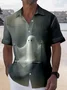 Royaura Halloween Ghost Print  Men's Hawaiian Oversized Shirt with Pockets