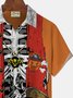 Royaura Halloween Denim Pumpkin Pirate Vintage Print Men's Button Pocket Short Sleeve Shirt
