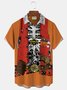 Royaura Halloween Denim Pumpkin Pirate Vintage Print Men's Button Pocket Short Sleeve Shirt