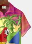 Royaura Parrot Coconut Tree Beach Print Men's Hawaiian Oversized Shirt with Pockets