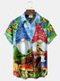 Royaura Gnome Parrot Mushroom Butterfly Print  Men's Hawaiian Oversized Shirt with Pockets