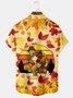Royaura Thanksgiving Maple Leaf Bigfoot Print Men's Hawaiian Oversized Shirt with Pockets