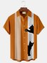 Royaura Halloween Cat Print Men's Bowling Shirt with Pockets