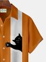 Royaura Halloween Cat Print Men's Bowling Shirt with Pockets