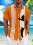 Royaura Halloween Cat Print Men's Bowling Shirt with Pockets